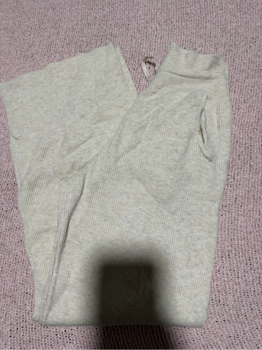 Abercrombie & Fitch Cream Ribbed Knit Sweatpants